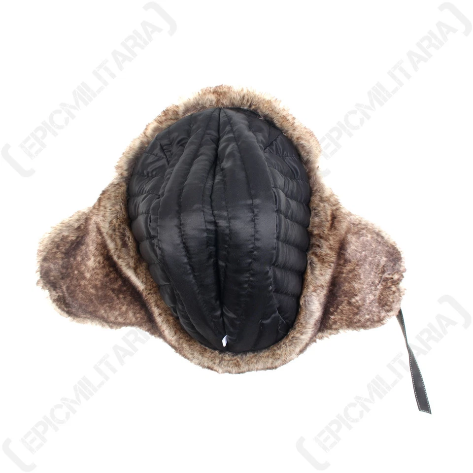 Noir Aviateur Cuir Ushanka - Hiver Russe Chapeau Ski Fourrure Pilote Militaire - Photo 4/4