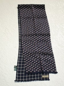 Ralph Lauren Fringe Silk 52x12 rectangle Reversible Scarf Geometric Check Blue