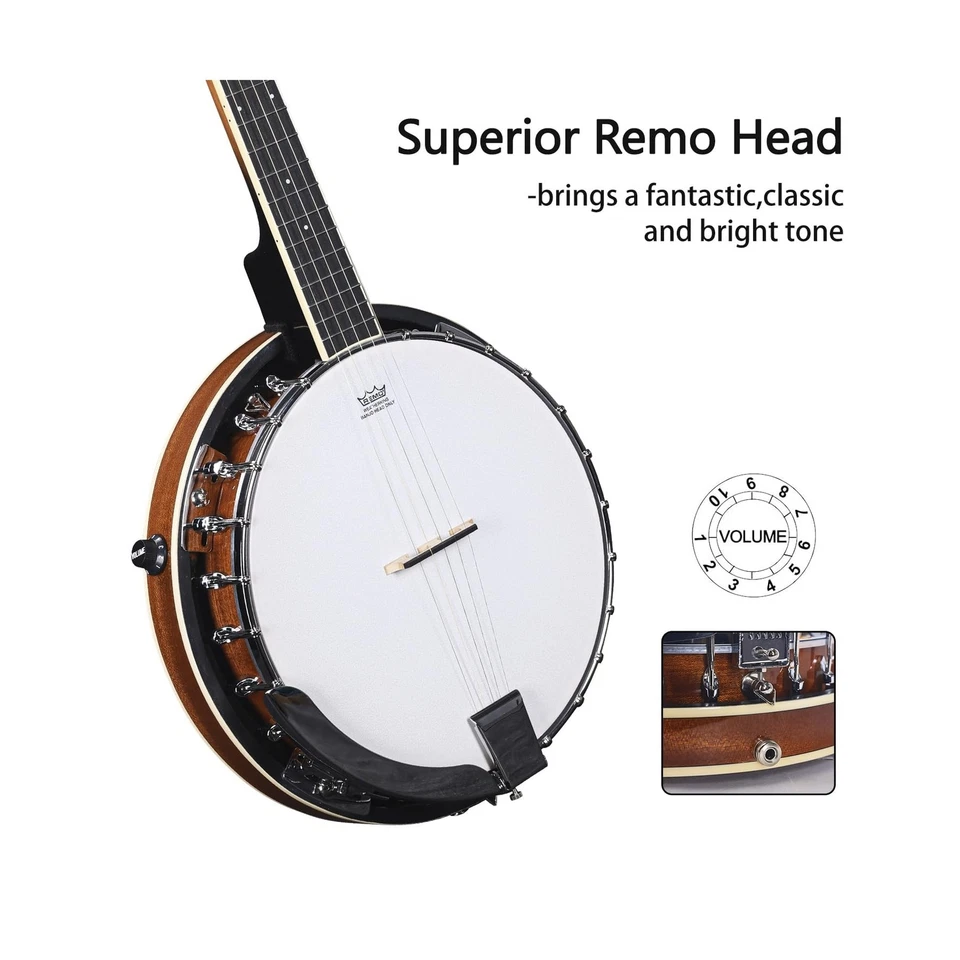 ADM Banjo 5 String Full Size Acoustic Electric Banjoes Set Remo Drum, Geared ... - Image 3 of 4