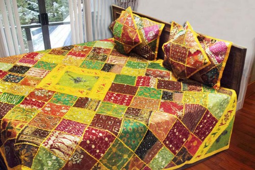 5 PC HANDCRAFTED BEAD QUILT BEDSPREAD COVERLET BLANKET THROW FESTIVE SEASON GIFT - Picture 5 of 13