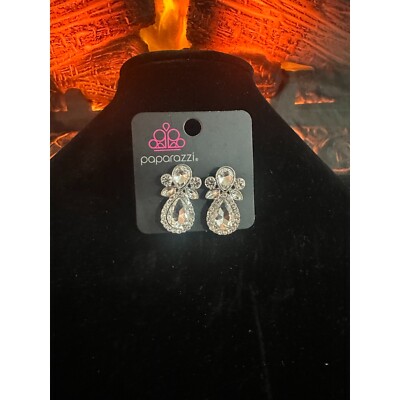 Paparazzi Dazzling Dewdrops Earrings Rhinestone Silver Clip On - Free Shipping