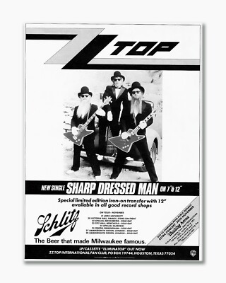 1983 ZZ Top Sharp Dressed Man Single Eliminator Record Magazine Ad 8x10 Photo