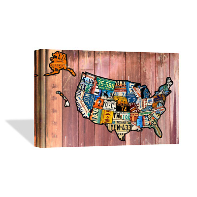 Decorative Canvas Print United States Plate Map Wall Décor Ready To Hang