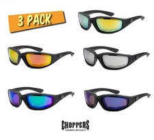 3 Pack Choppers Padded Foam Wind Resistant Motorcycle Riding Mirror Sunglasses