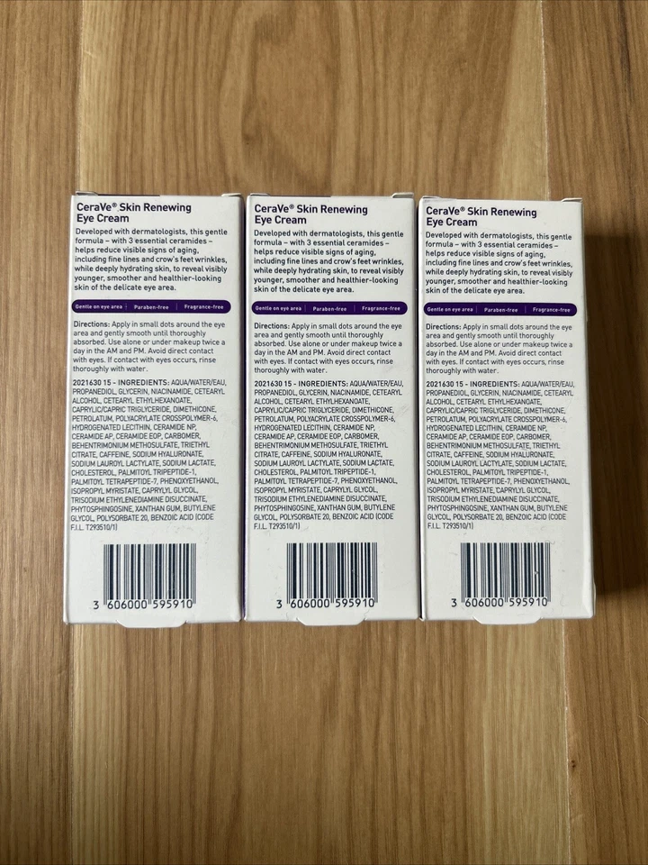 PACK de 3 crema de ojos renovadora de piel Cerave para arrugas péptido’s niacinamida 0,5 oz Foto 2 de 3