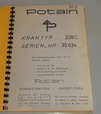 Parts Catalog / Spare Parts List Potain 208 C Crane Stand 01/1970