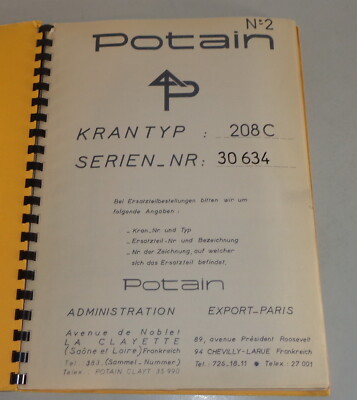 Parts Catalog / Spare Parts List Potain 208 C Crane Stand 01/1970