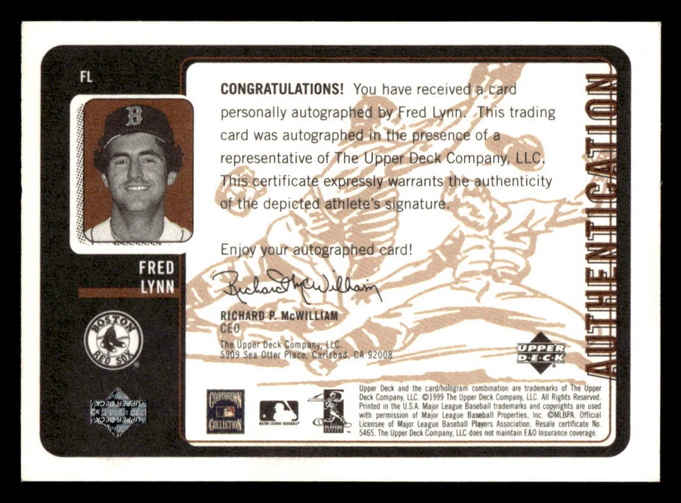 Fred Lynn 1999 Upper Deck Retro #FL Inkredible Auto - Image 2 of 2