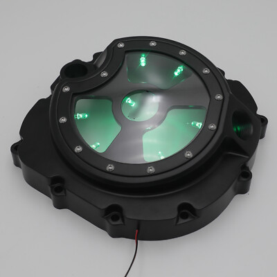 Chrome Engine Clutch Cover w/ White LED See Through For 06-14 Kawasaki