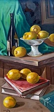 ITALIAN PAINTING "LEMONS & BOOKS " ORIGINAL ANDREA BORELLA ITALIAN STILL LIFE