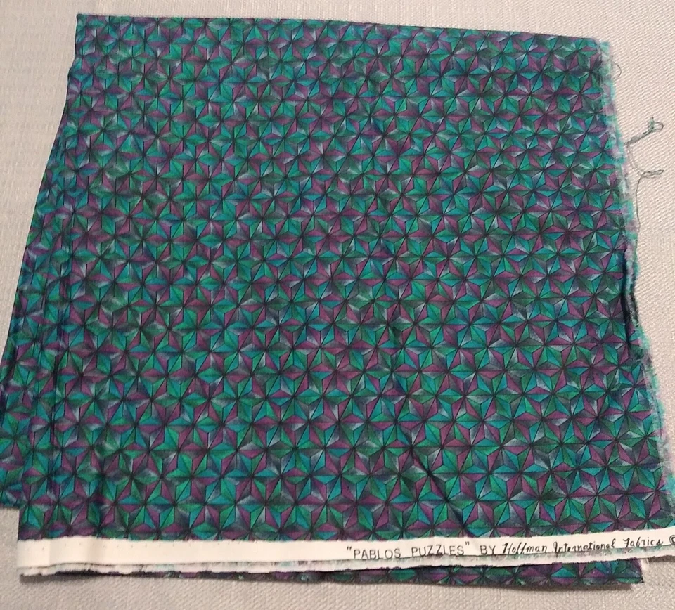 Hoffman International Fabrics Pablos Puzzle Blue Purple Green  1/2 Y X 42 in - Image 2 of 3