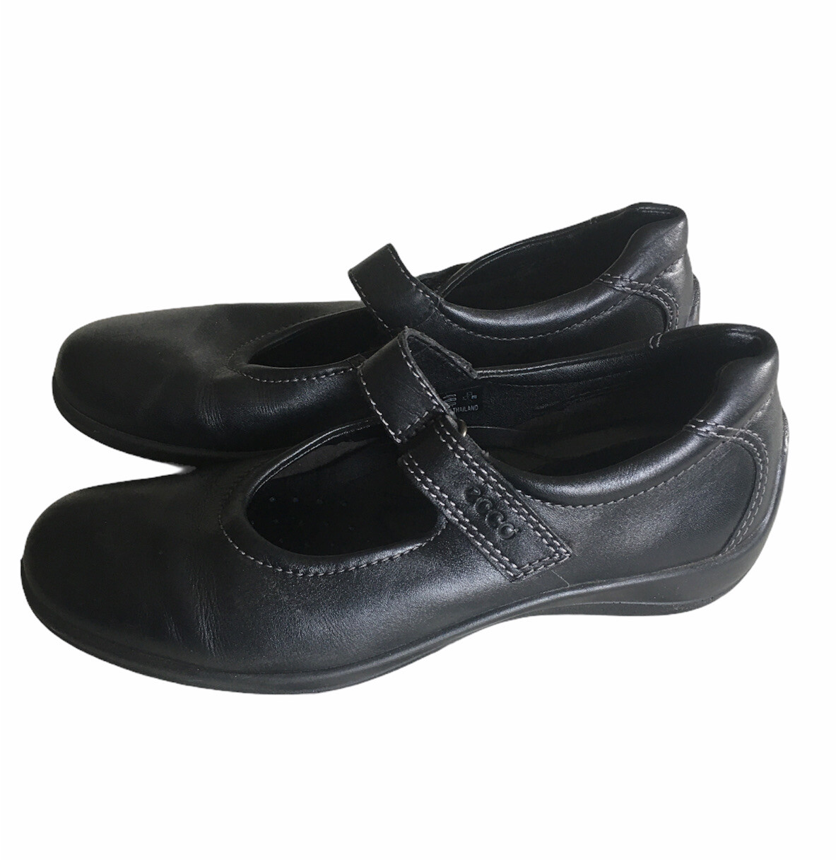 Women's Ecco Light Black Leather Mary Jane Shoes Loaf… Gem