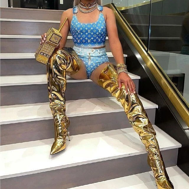 Sexy Botas Estilo Pasarela Occidental Para Mujer Punta Alta Tacones de Aguja Sobre la Rodilla Foto 4 de 4