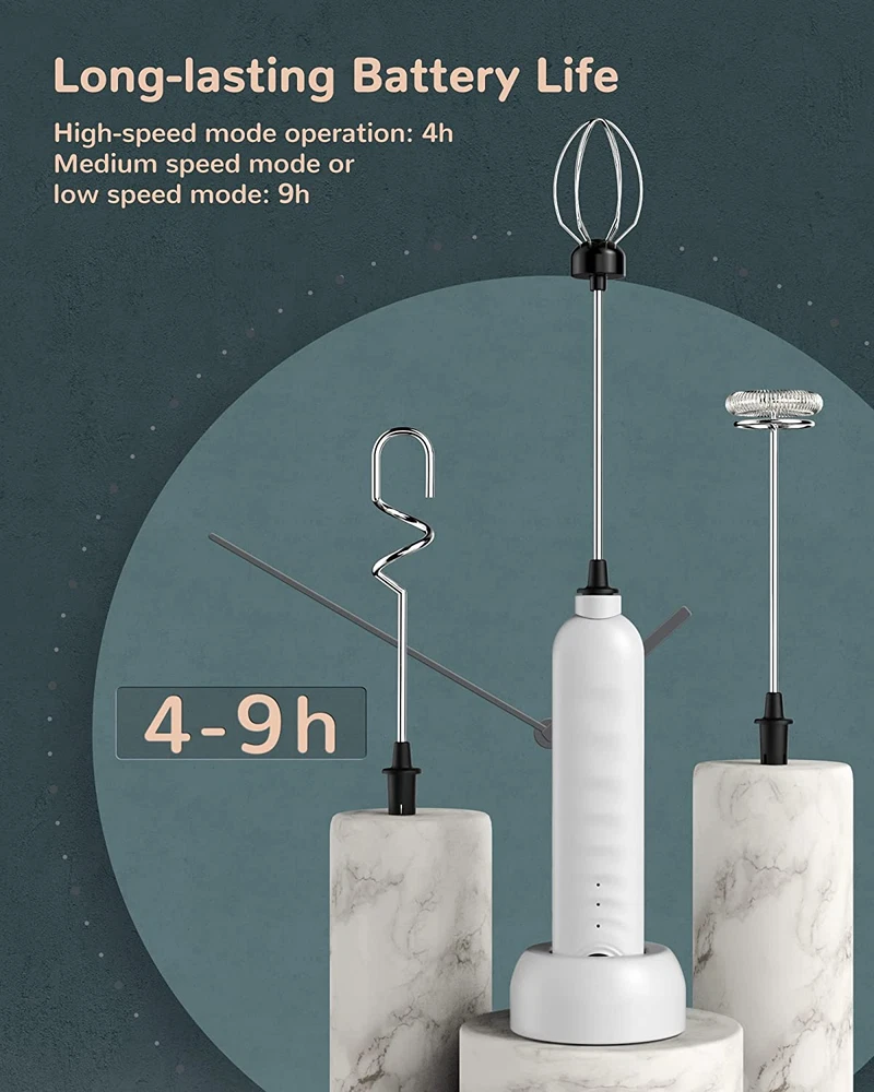 Milk Frother Handheld, USB Rechargeable Milk Foam Maker with 3 Stainless Whisks,