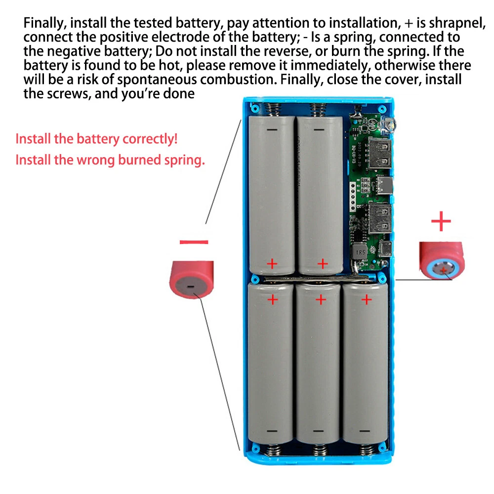 5x21700 LCD Power Bank Case DIY Portable Battery Shell