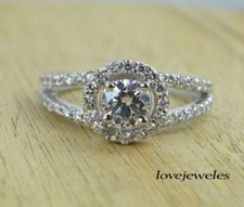 Real Moissanite 2.10CT Round Cut Engagement Split Shank Halo Ring 925 Silver