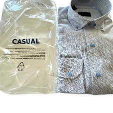 David Donahue Shirt Mens S Long Sleeve Casual White Blue All Over Paisley New