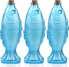 3-Pack Fish Shaped Glass Bottles Decorative Bottles with Cork Stopper Fish De...