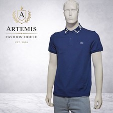 Lacoste Men's Slim Fit Royal Blue Branded Collar Stretch Pique Polo Size Large