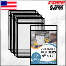 Black Dry Erase Pocket Heavy Duty Reusable Clear Plastic Job Ticket Holders 12PK
