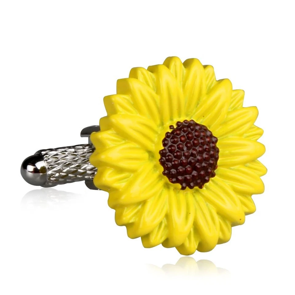 Sunflower Cufflinks Silver Mens Accessories Gift Box Wedding Jewelry - Image 4 of 4