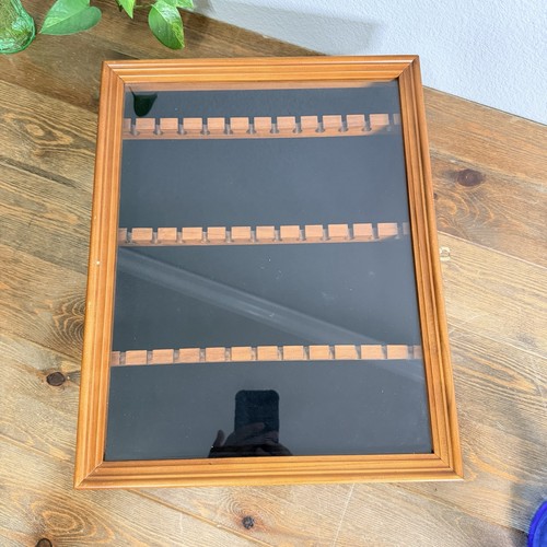Vintage SMC Spoon Holder 36 Slot Wood Display Cabinet with Glass Door 12.5 "x16"