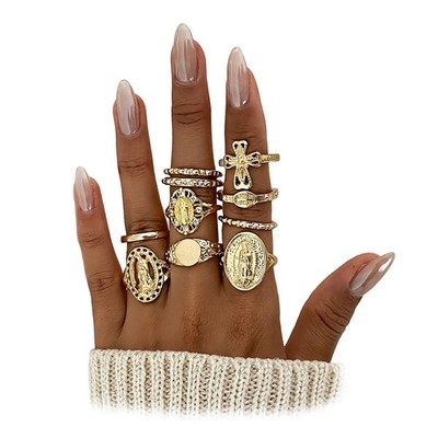10Pcs Women's Bohemian Knuckle Ring Set Adjustable Stackable Daily Wear Jewelry