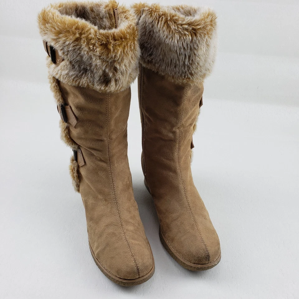 Vintage Y2K Lower East Side Boot Womens 8.5 Brown Chunky Tall Faux Fur Platform - Image 2 of 4