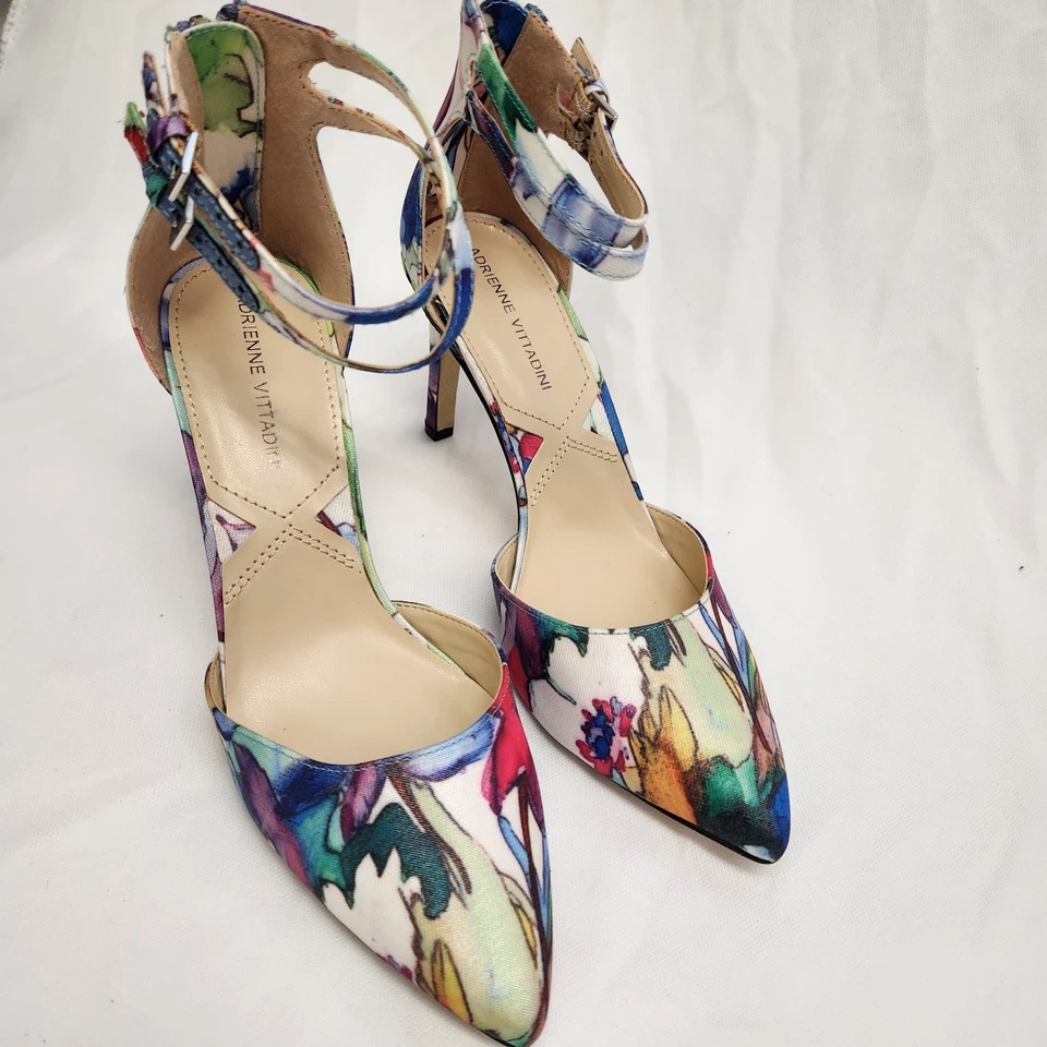 Zapatos de salón ADRIENNE VITTADINI florales Nevi doble correa al tobillo 3,25" talla 8 como nuevos Foto 2 de 4