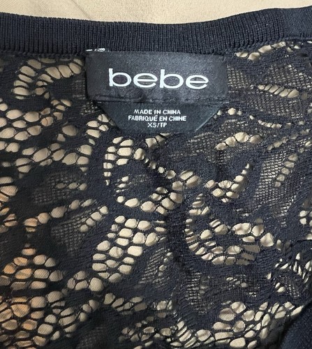 Bebe XS Black Lace Sleeve Zip Front Stretchy Bodycon Cocktail Dress - Picture 4 of 4