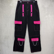 Social Collision Cargo Pants Womens 5 (Fits 30x30) Black Pink Cyber Goth Y2K