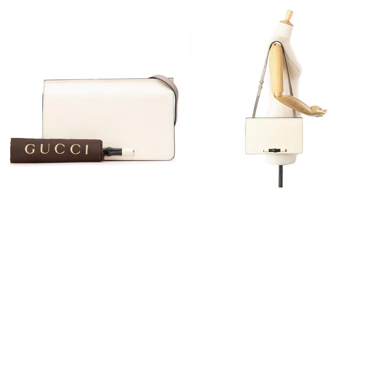 Gucci Bamboo Shoulder Bag Leather WhiteGray Women Used Authentic thumbnail 10