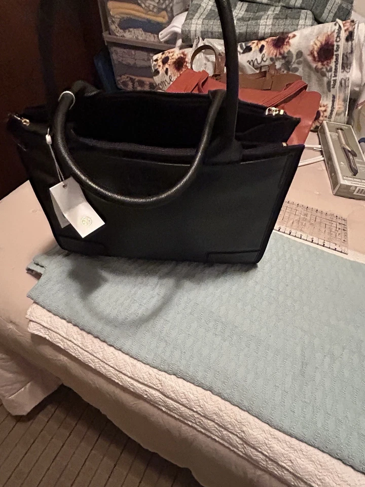 Tory Burch Robinson 双拉链棕褐色皮革托特包手提包斜挎包旅行钱包 — 第 4/4 张图片