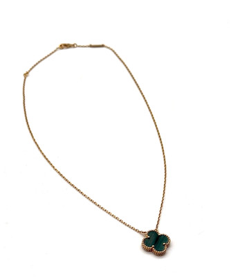 Van Cleef & Arpels 18K Yellow Gold Malachite Vintage Alhambra Pendant Necklace
