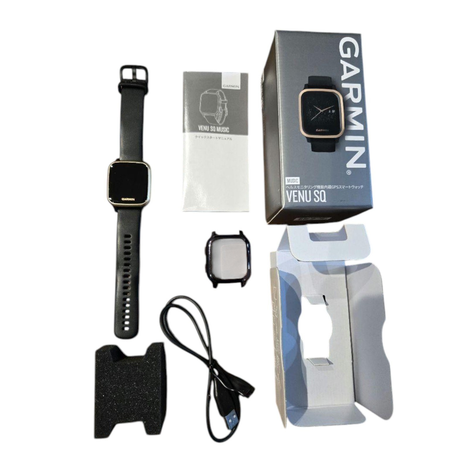 Garmin Venu Sq Music Smartwatch Black Gold Bundle Pre-Owned