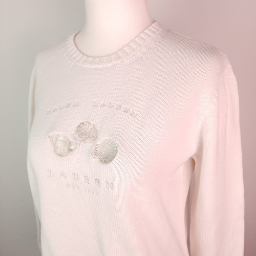 VINTAGE RALPH LAUREN White Knit Sweater Women's Crew Seashells Coastal ~M - Picture 14 of 22