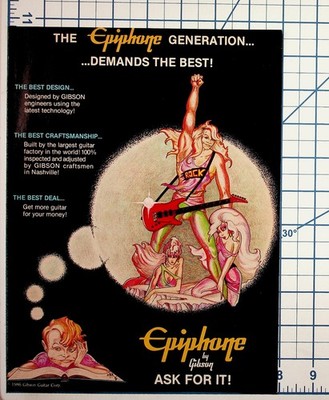 1986 Epiphone by Gibson Guitar Ad Vintage Rock Music Ephemera