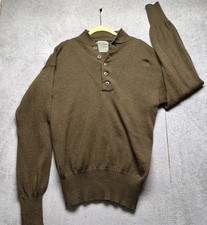Vintage US Military Wool Sweater Henley Button Front Brown Mens Medium