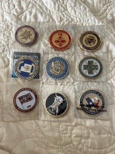Collection Of Nine (9) Authentic Free Mason & Knights Templar Challenge Pins 