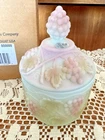 Fenton Art Glass  Lotus Mist Burmese Grape & Leaves Box Candy New NIB
