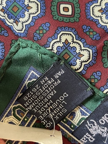 Sciarpa seta vintage Polo Ralph Lauren Italia verde stampa geometrica fiore con etichette - Foto 9 di 13