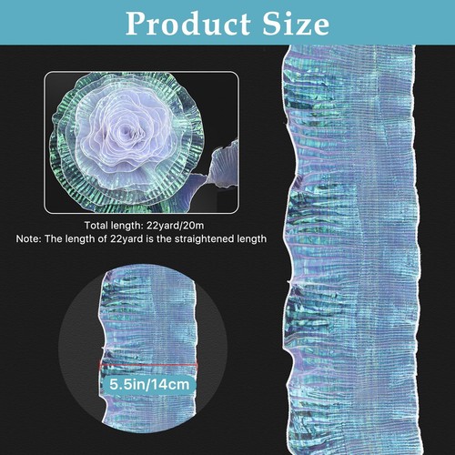 22 Yards Pleated Lace Ruffle Trim Iridescent Organza Ruffled Fabric for Dress... - Picture 2 of 7