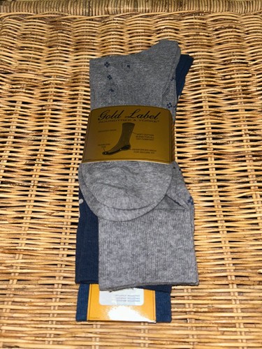 NWT's Roundtree & Yorke Gold Label Blue Multicolor Cotton Socks 3-Pack - Picture 7 of 9