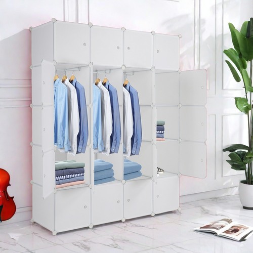 5-Tier Closet Storage Cabinet - White, 20-Cube, 3 Hanging Rods & DIY Modular - Picture 22 of 24