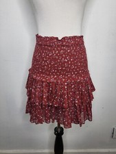 ISABEL MARANT ETOILE Naomi Smocked Skirt Tiered Red Multi Women Size FR42 US10
