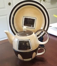 HERMAN DODGE & SON Hand Painted Tea For One 4 Piece Set Teapot Cup & Saucer -LNC