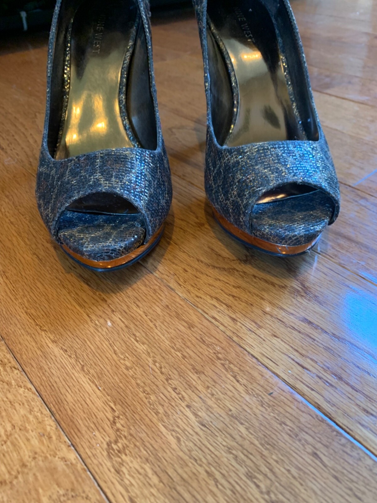 Nine West Brown Leopard Glitter Platform Pumps sz… - image 3