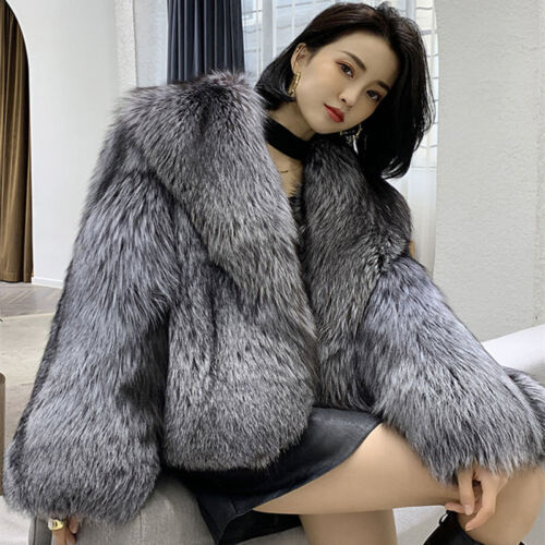 Womens Faux Fur Coats Fashion Short Faux Fox Fur Winter Overcoats Warm Jackets - Picture 1 of 16