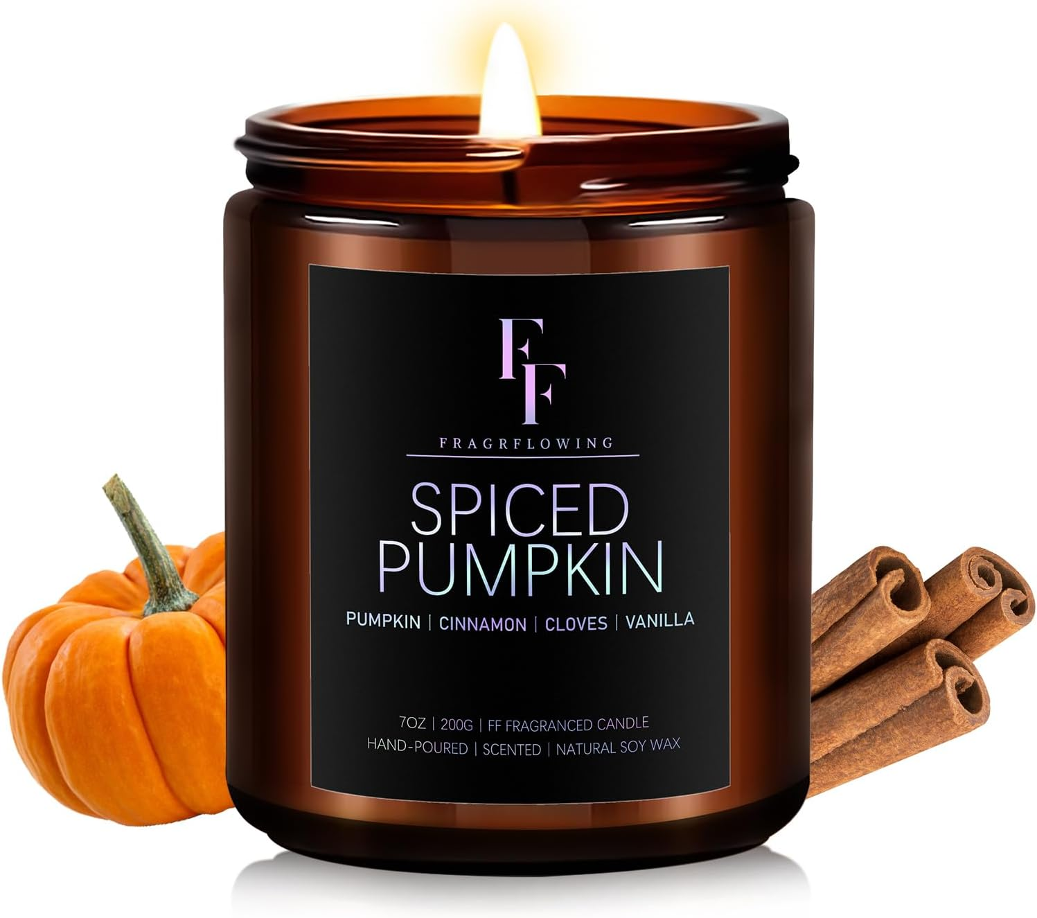 Fall Candles, Spiced Pumpkin Scented Candles for Home, Natural Soy Autumn Candle