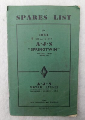 VINTAGE 1954 AJS MOTORCYCLE MANUAL BOOK 500cc SINGLE MODEL SPRING
